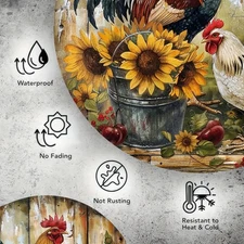 2D Flat1pcs 7.87X 7.87Inch Aluminum 2D Flat Charming Sunflower And Rooster Vinta
