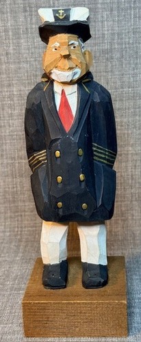 Pudge DeGraff Carved Wood Figurine, Sea Captain 9" T, Signed and Dated 1971