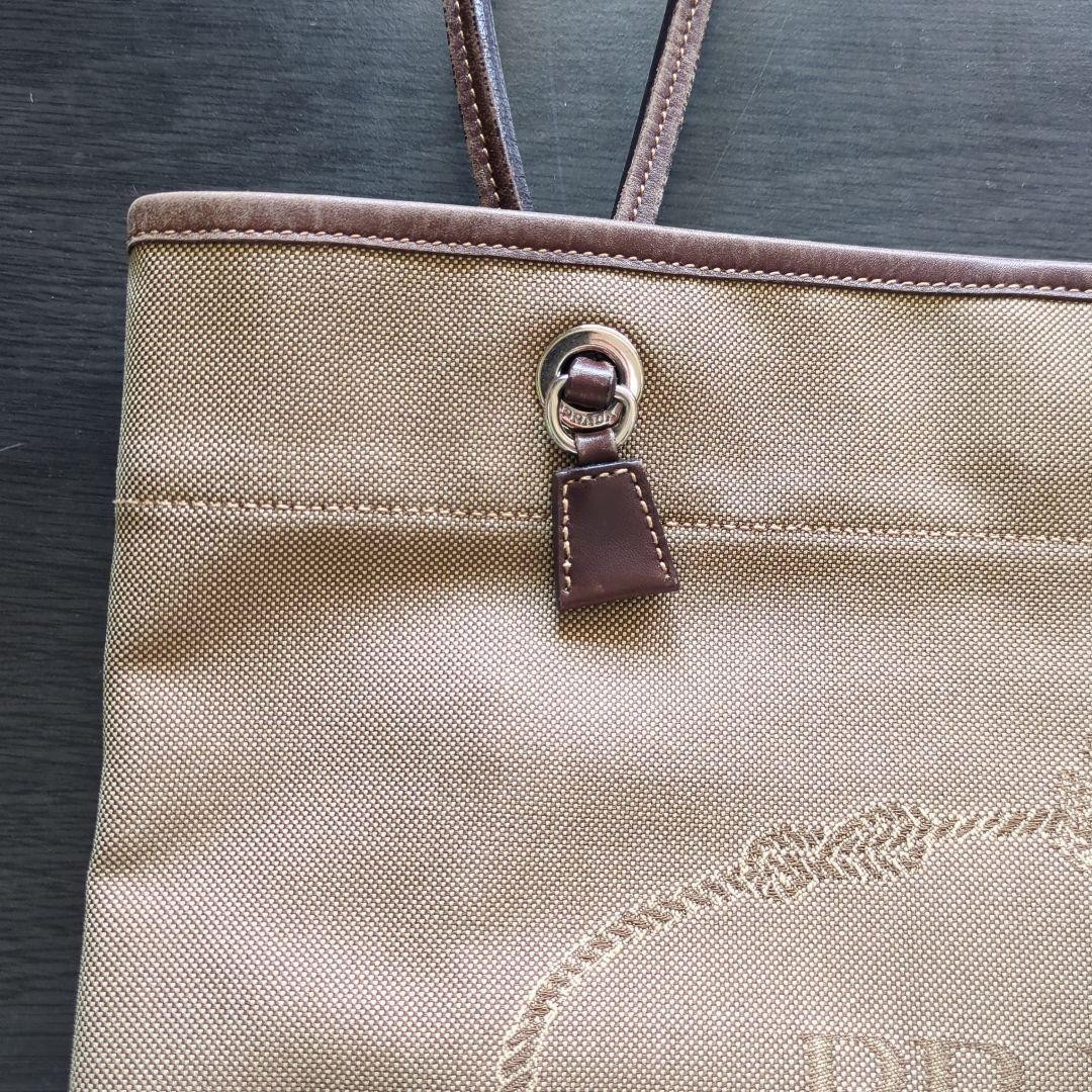 PRADA Jacquard Canvas Tote Bag Brown Leather Trim Shoulder Handbag thumbnail 6