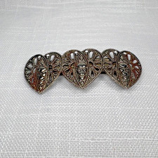 VINTAGE Silver Tone HAIR Clip Barrette w/ spring clasp 3 Hearts Love Seeing Eye