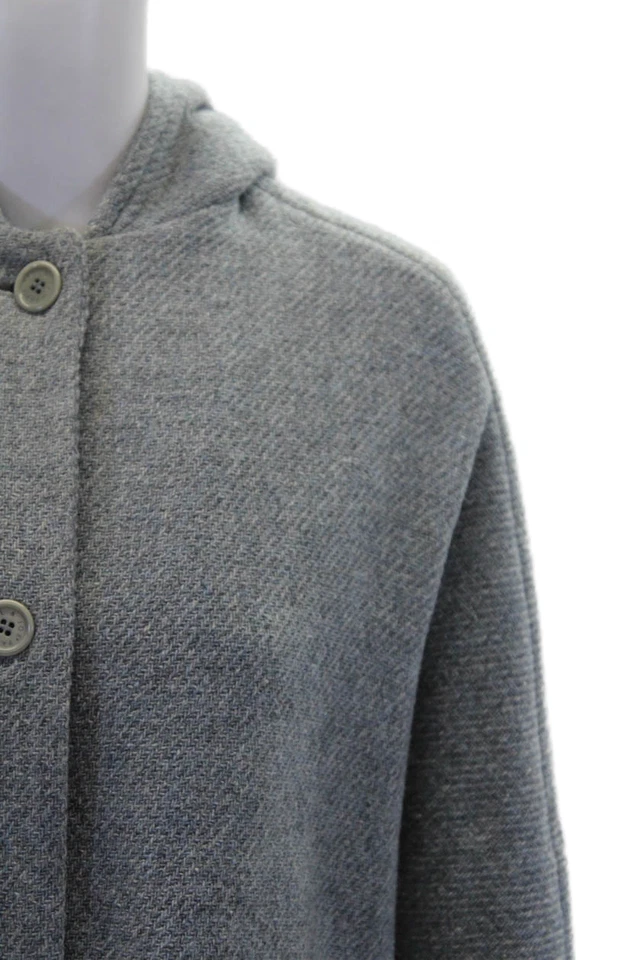 Jaqueta poncho Paul & Joe feminina com capuz botão azul cinza lã tamanho EUR 42 - Imagem 2 de 4