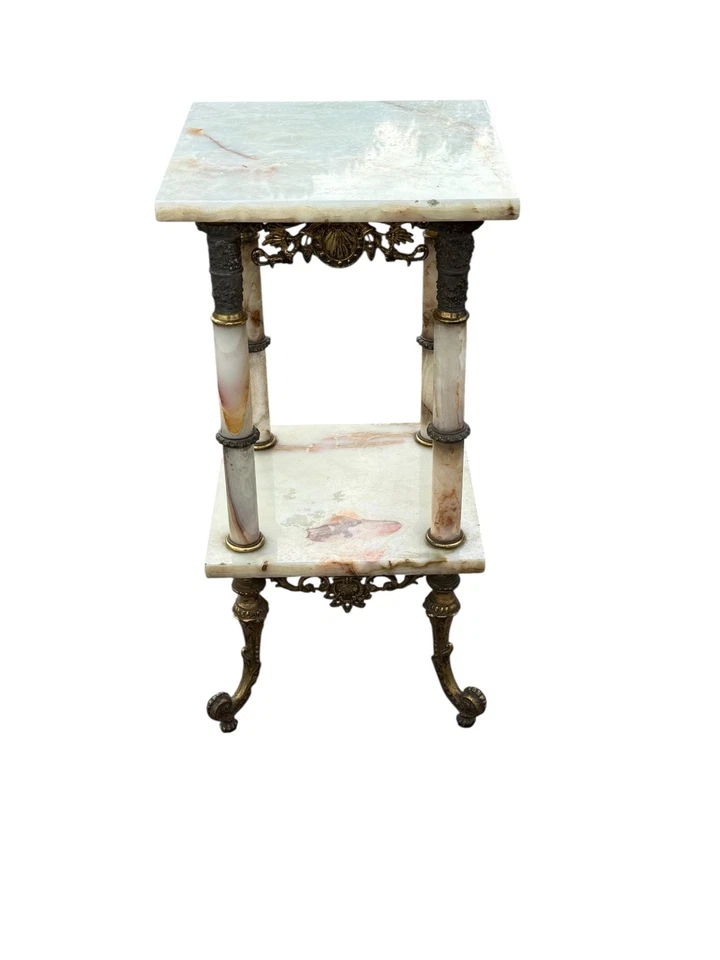 антикварный викторианский декоративный бронзовый пьедестал Belle Epoque из оникса с патинированным боковым столиком - Изображение 4 из 4