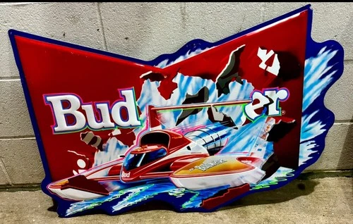 1992 VINTAGE BUDWEISER BEER RACING HYDROPLANE BOAT METAL SIGN DISPLAY GARAGE ETC