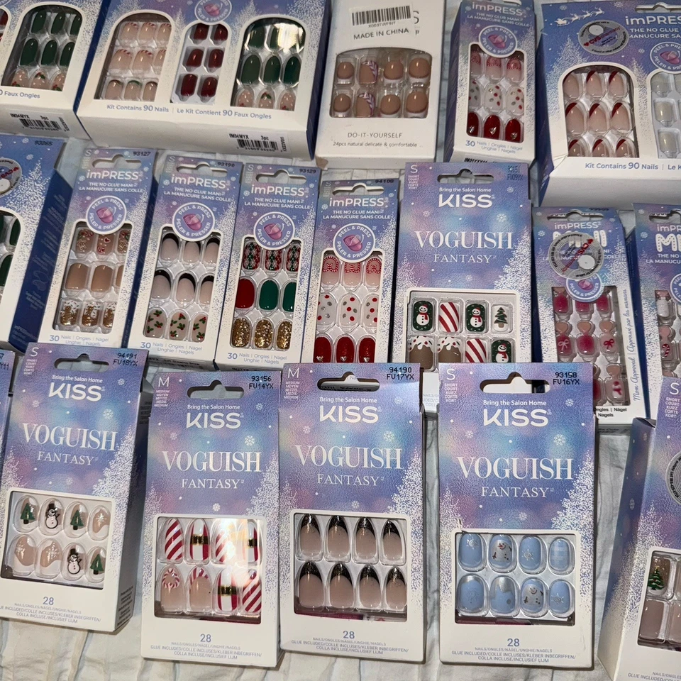 100 包 Kiss Voguish 混合批量假日圣诞幻想按指甲 Sm/Med — 第 4/4 张图片