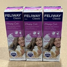 LOT OF 3 Feliway Classic Cat Calming Pheromone Spray (60 mL) EXP 2027