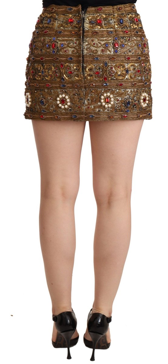 【VIP価格】DOLCE & GABBANA Gold High Waist Mini Skirt Dolce & Gabbana Gold Embellished High Waist Mini Women's