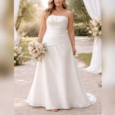 David's Bridal Style 9OP1259 White Satin Strapless Corset Wedding Dress sz 16W
