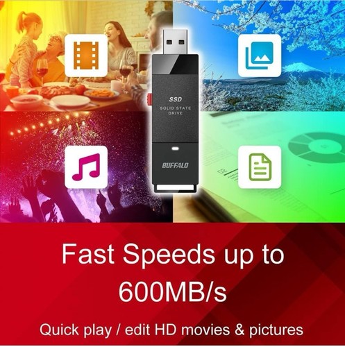 Buffalo External SSD 2TB - Up to 600MB/s - USB-C - USB-A - USB 3.2 Gen 2 Mac/Ps - 第 4/7 張圖片