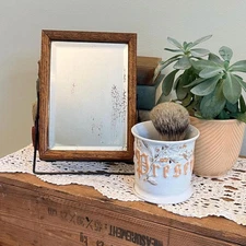 Vintage Shaving Mirror Shave Mug Shaving Cream Brush Antique Cottage Farmhouse