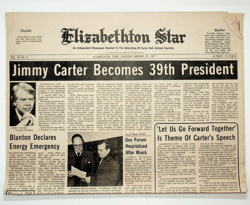 Elizabethton Star Newspaper Jimmy Carter 39th President 1977 January 20 - Picture 1 of 2