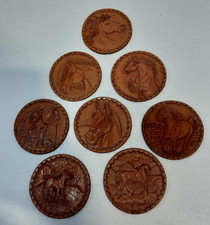 Handmade Real Leather Brown Round Circle Horse Coasters Set of 8