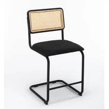 Pemberly Row Cane Back Boucle Counter Height Stool (Set Of 2) in Black