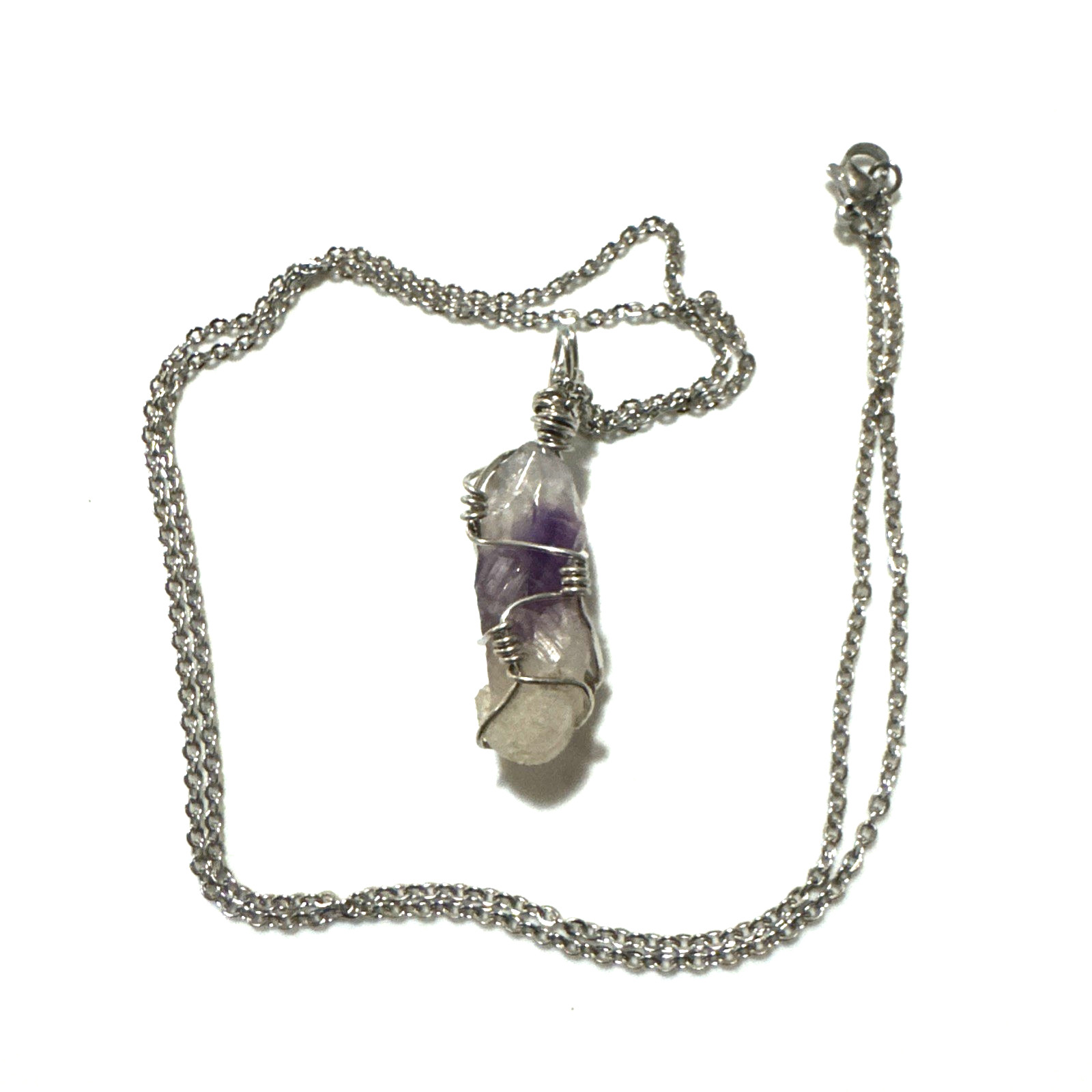 Amethyst Pendant Necklace Purple Jewelry Bling Silver Tone Chain Genuine Stone