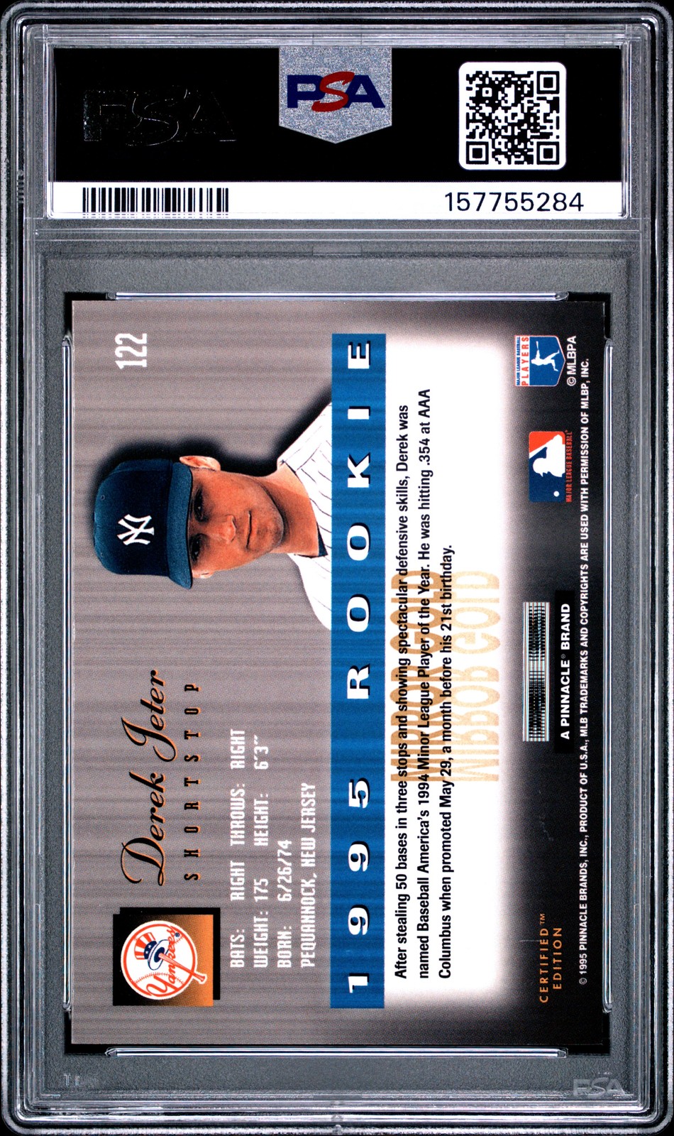 1995 Select Certified #122 Mirror Gold Derek Jeter PSA 9 New York Yankees view 2