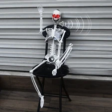 DUNCHATY Halloween Hanging Posable Skeleton - 3FT Prop Skull with LED Glowing...