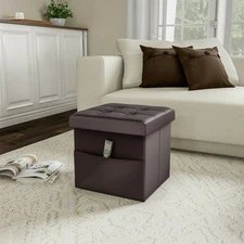 Faux Leather Folding Foot Stool Seat Storage Ottoman Bench Footrest 15 x 15