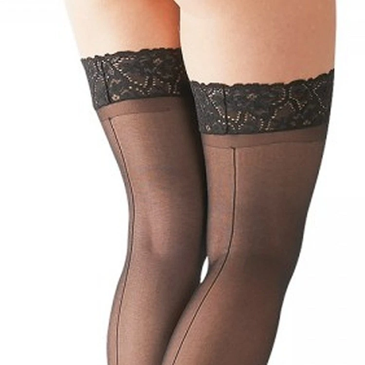 Sexy Halterlose Naht-Strümpfe XS S M L XL Spitze schwarz Nylons Damen Dessous - Bild 2 von 4