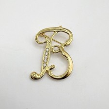 Vtg Gold Tone B Initial Letter Brooch Pin With Rhinestones 1.5" long