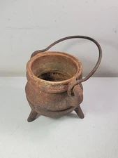 VINTAGE CAST IRON CAULDRON SMUDGE POT 8lb 3oz W/ HANDLE & 3 LEGS