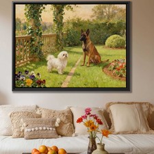 Oil Painting Canvas Print of Maltese  Belgian Malinois for Living Room Decor