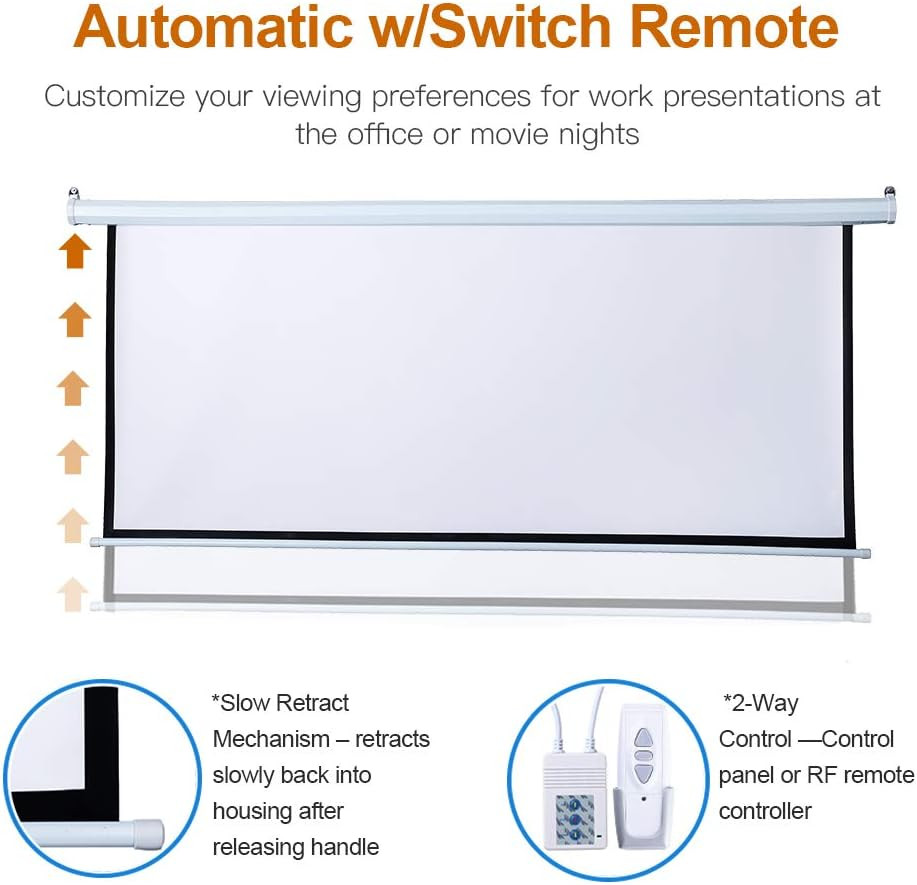 100 Inch Motorized Projector Screen - 16:9 HD Electric Movie Screen with Remote