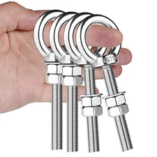 M10 Shoulder Eye Bolts 2.75"X3/8" Premium Stainless Steel with 2 Nuts and 1 W...