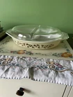 Vintage Pyrex 025 Golden Acorn 1.5 Qt Divided Casserole Dish w/ Lid USA