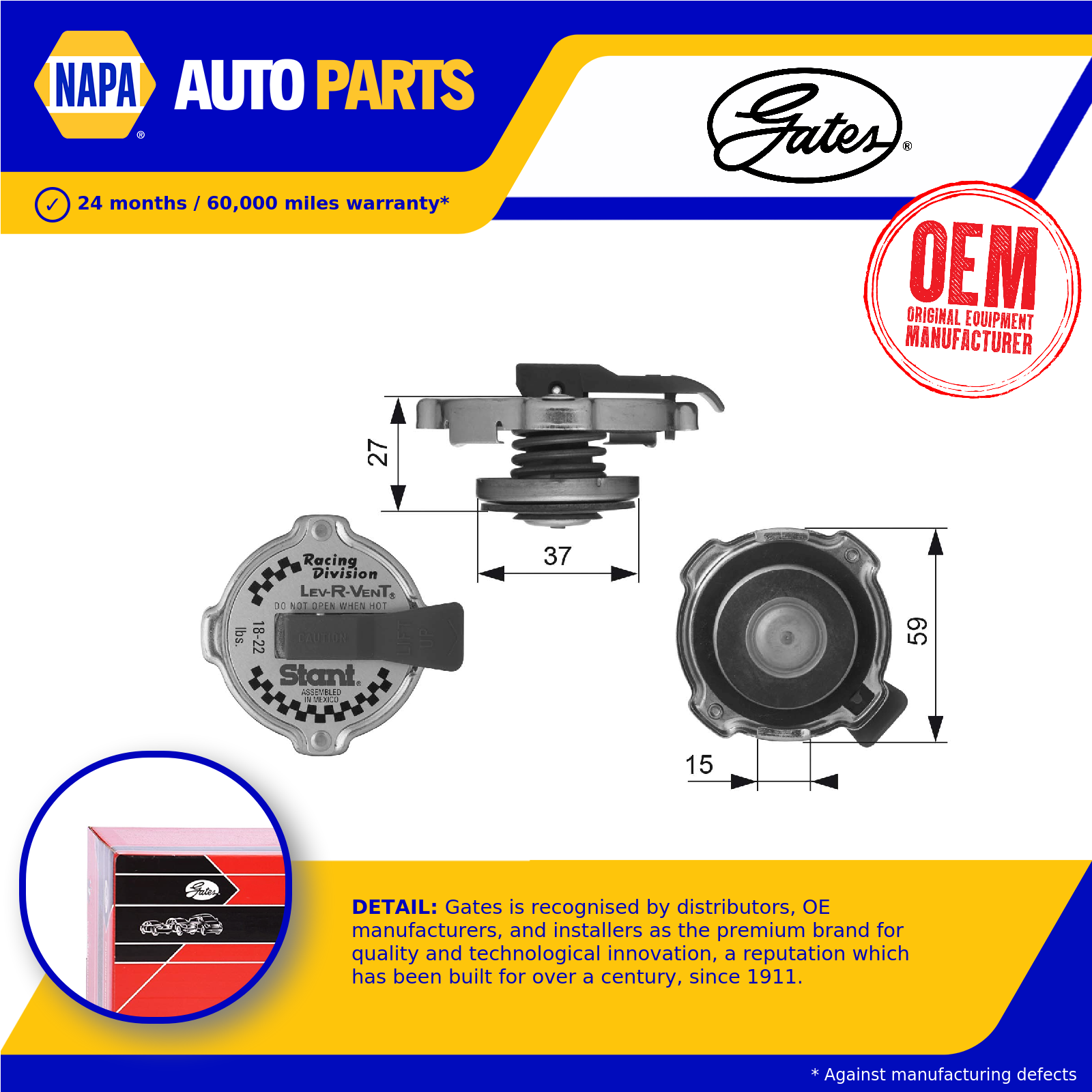 Radiator Cap RC10381 Gates 741030036 Genuine Top Quality Guaranteed New