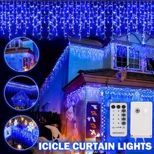 96-960 LED Hanging Icicle Curtain Lights Outdoor Fairy String Xmas Wedding Lamp