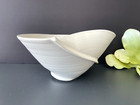 Signed White Ceramic Bowl - Asymmetric Pottery Pot in Swirl & Matt Finish