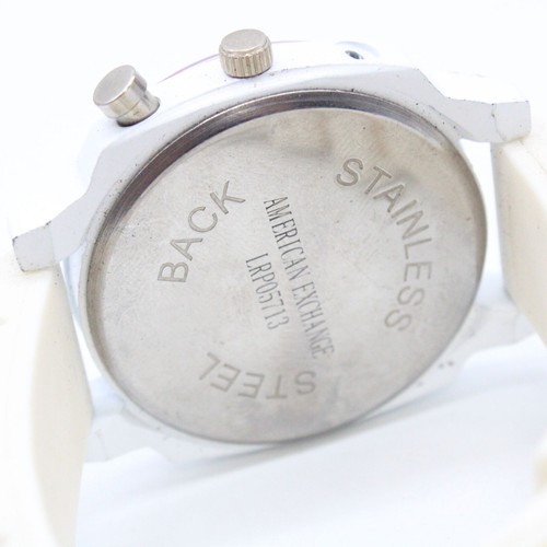 American Exchange Chronograph Watch White Tone Stainless Steel White Rubber Band - Picture 8 of 8