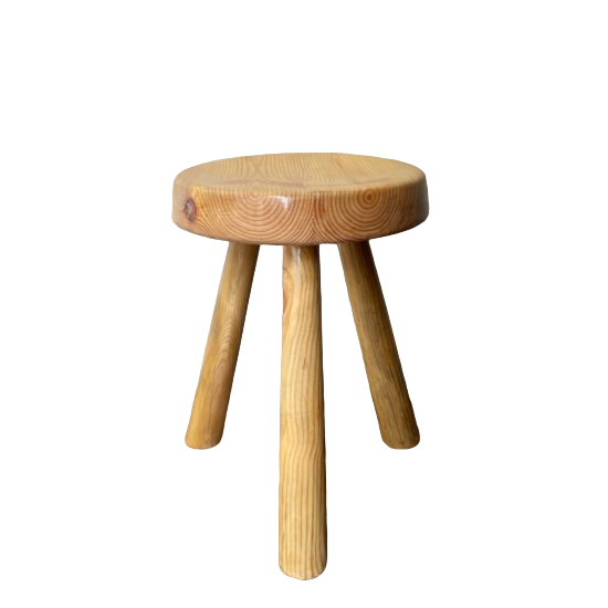 Charlotte Perriand Les Arcs Stool Pine Wood Seat Diameter 12.9 in