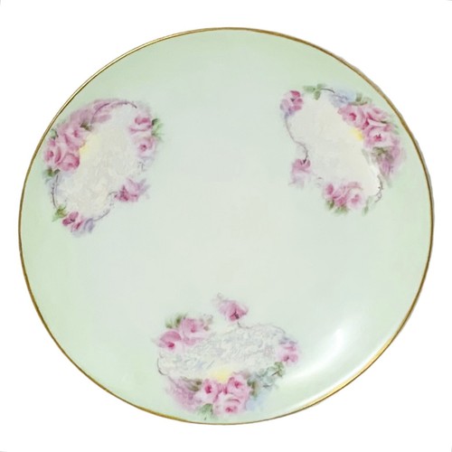 Antique Thomas Sevres Bavaria Porcelain Hand Painted Green Pink Rose Salad Plate - Picture 2 of 8