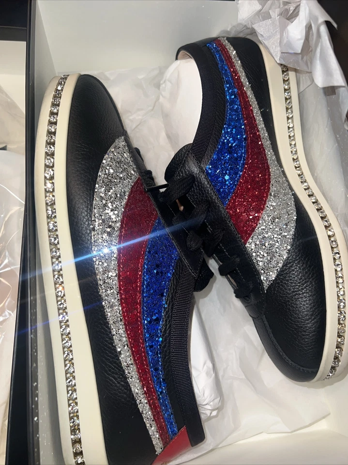 Tênis Feminino Autêntico GUCCI 498921 Preto Vermelho Multi Couro Glitter - OG All - Imagem 2 de 4