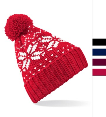 2 Stück Set Beechfield Herren Beanie Winter Strick Mütze Fair Isle Snowstar B456