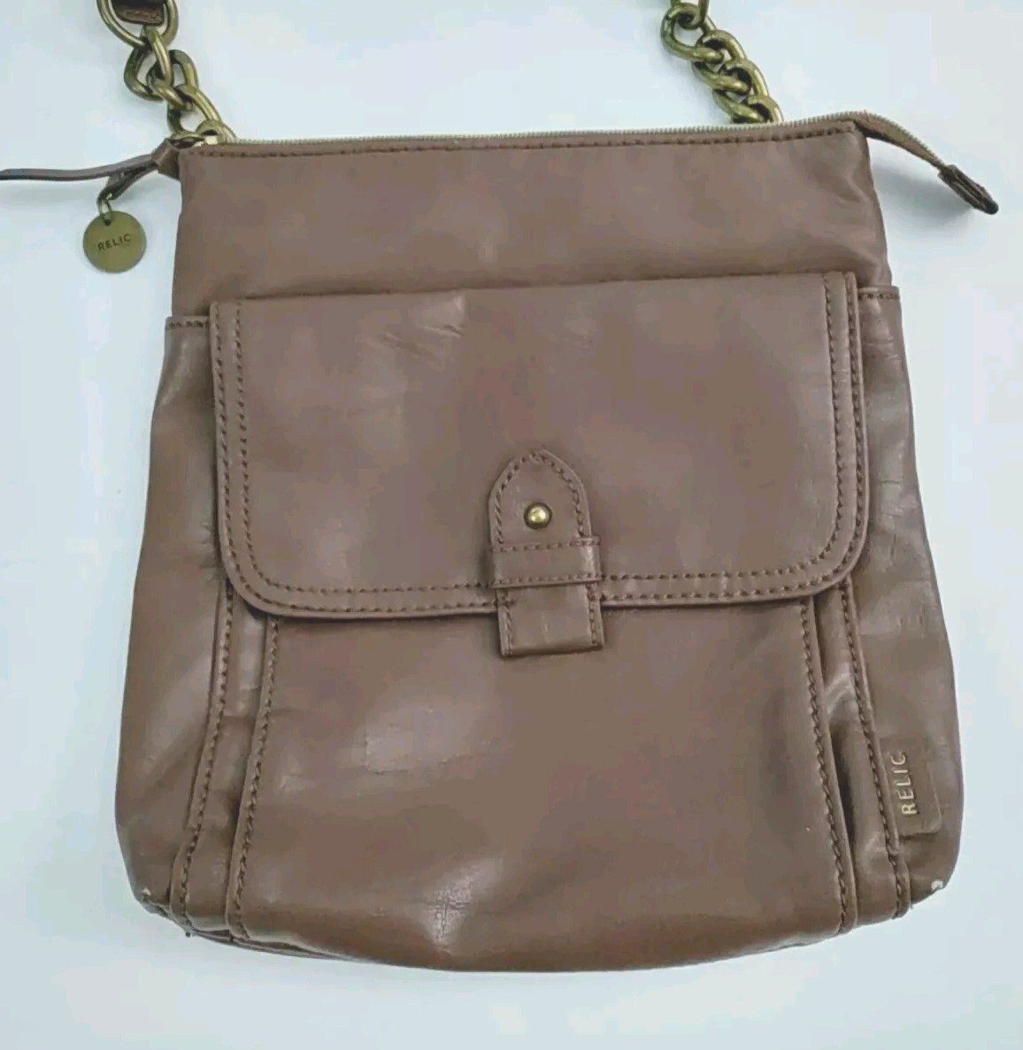 Relic Fossil Faux Leather Vegan CrossBody Handbag Purse 10”X 11” Chocolate Color