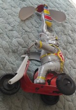 Vintage Tin Wind-up Circus Elephant riding bike WORKS