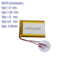 3.7V 2000mAh 7.4Wh Li-Polymer Li Lipo Battery 704060 Thermistor 3 Wire JST 3Pin