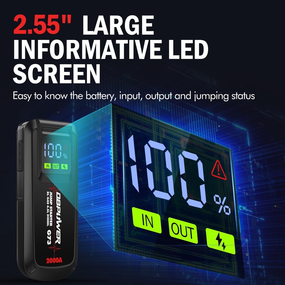 DBPOWER Jump Starter 2000A Peak Portable Car Jump Starter for Up to 8