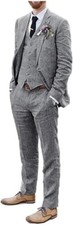 Wehilion Men's Gray Wedding Suit 3 Pieces Slim Fit Suit Jacket Vest Pants sz 2XL