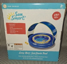 NIB LAZY RIVER SUN SHADE 2 RING INFLATABLE POOL w/REMOVABLE CANOPY &2 TOY DUCKS