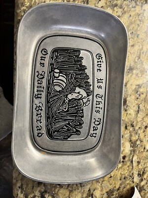 Wilton Armetale Pewter Tray Give Us This Day Our Daily Bread Farmer Tending Crop