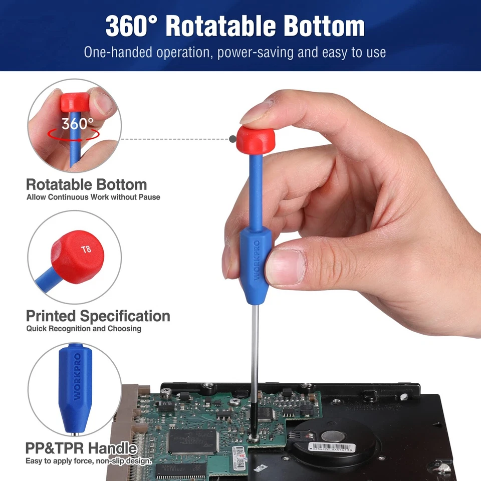 WORKPRO Juego de Destornilladores Torx 12 en 1 T3 T4 T5 T6 T8 T10 Juego de Destornilladores Torx Bit Foto 3 de 4
