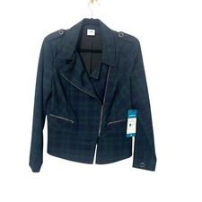 CAbi Tartan Plaid Moto Jacket Sz 8 NWT Navy and Dark Green
