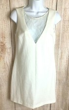 Zara Trafaluc Ivory Bodycon Shift Dress Sz 5 Lace V-Neck Sleeveless Above Knee 