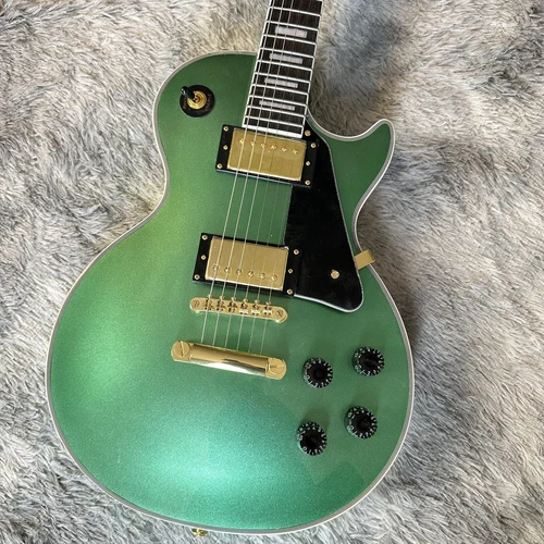 Custom LP green electric guitar black guard plate gold metal 2H pickup