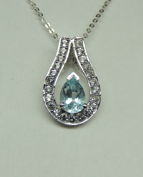 Edle 1,30 Carat Blautopas AnhäNger 925 Silber WeißTopas 925 Silber Collier Kette-image