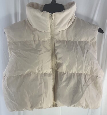 Womens Cropped Puffer Vest Medium Zip Up Puffy Coat Cream