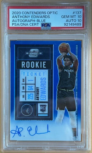 2020-21 CONTENDERS OPTIC TRUE RC ANTHONY EDWARDS PSA GEM MINT 10 ON CARD AUTO 10