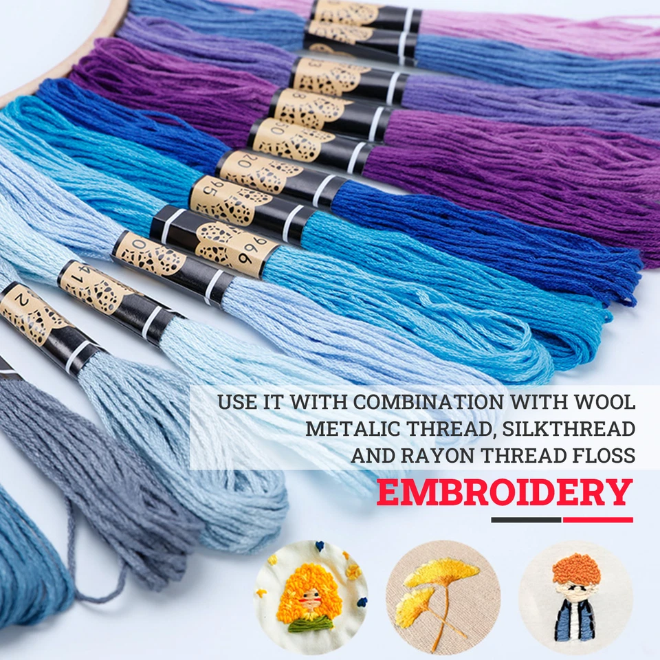 50-300 Coloured Egyptian Cotton Embroidery Cross Stitch Thread Floss Hand Skeins - image 3 of 4